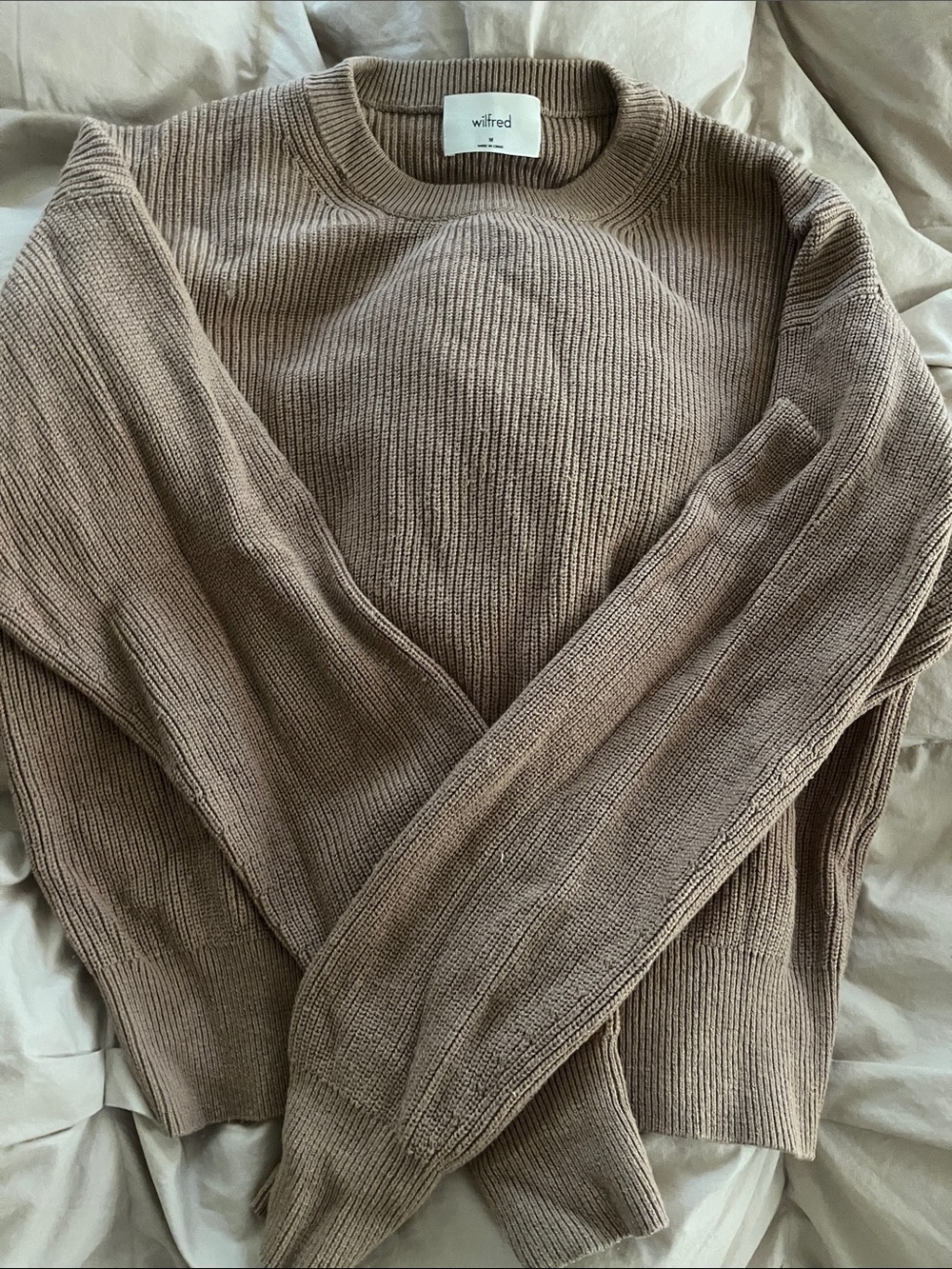 Aritzia Wilfred Crewneck Ribbed Sweater - Tan
